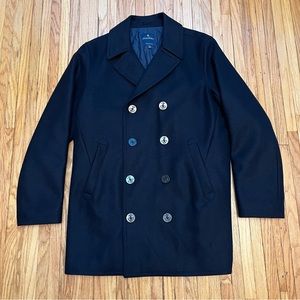 $1200 NWOT Brooks Brothers Black Vitale Barberis Canonico  Thermore Pea Coat XL